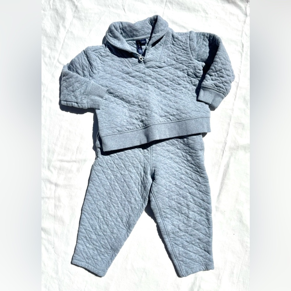 Janie and Jack Quilted Light Blue Kids Sweater & Jogger Set size 3